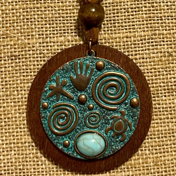 NEW Turquoise Bronzed Spiral Pendant Suede Necklace Life Circle Turtle WIsdom - Picture 5 of 13